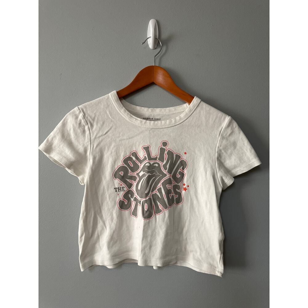 American Eagle Rolling Stones Crop Top XL Graphic Band Tee White AE Band Tee